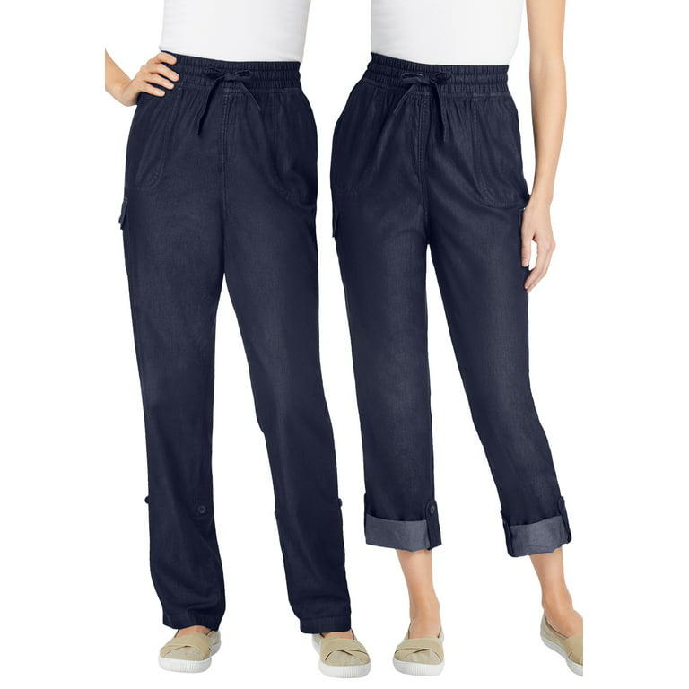 Woman Within Plus Size Convertible 2-in-1 Cargo Pant & Capri Elastic Waist  - 12 W, Indigo Blue