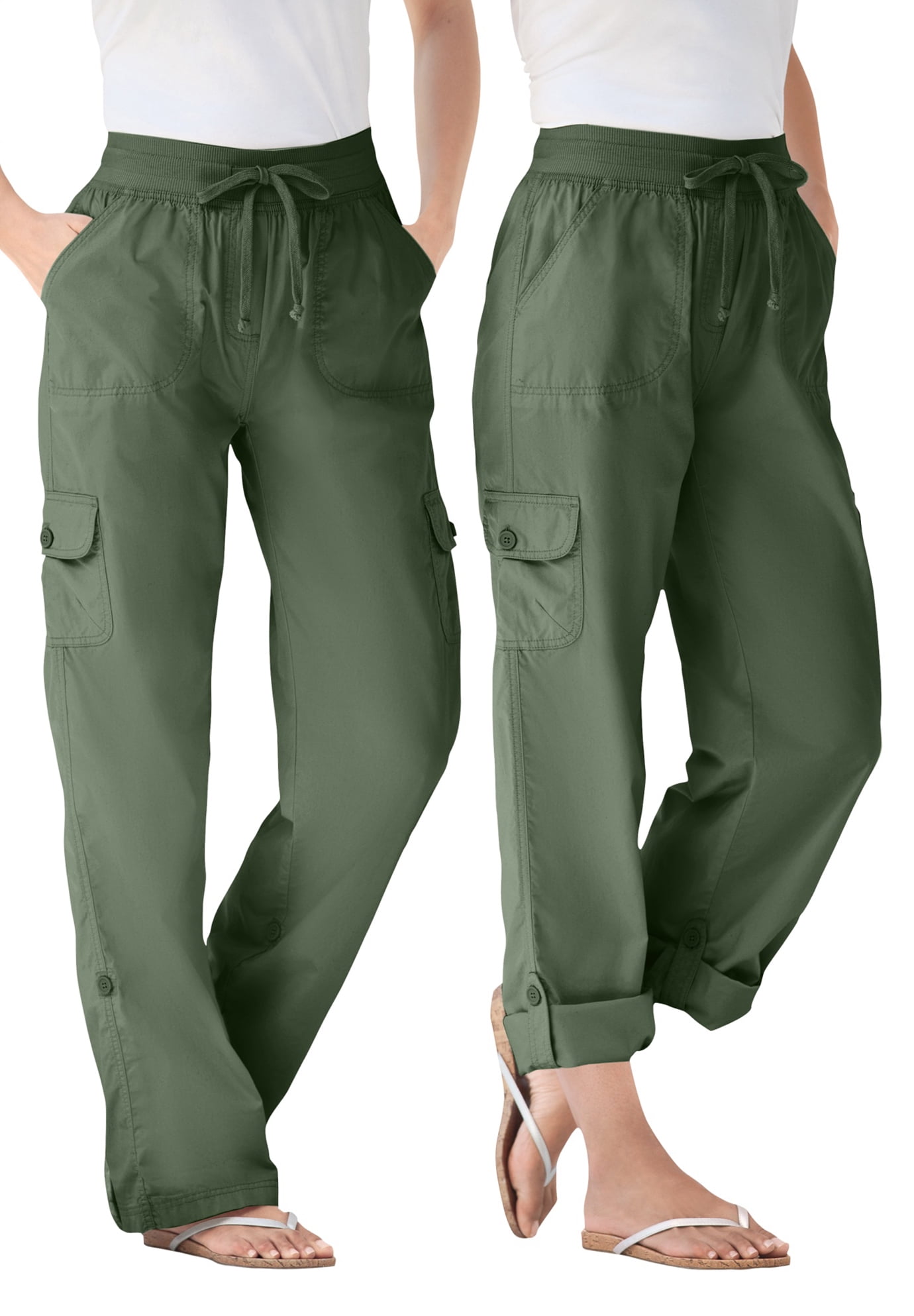 Woman Within Plus Size Convertible 2-in-1 Cargo Pant & Capri Elastic Waist  - 14 W, Olive Green