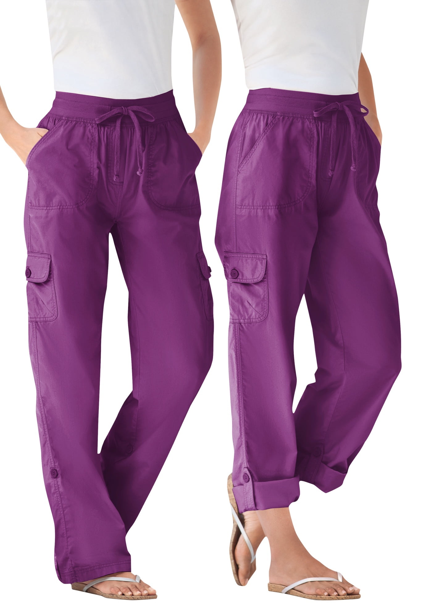 Woman Within Plus Size Convertible 2in1 Cargo Pant & Capri Elastic