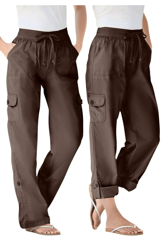 Plus Size Convertible 2-in-1 Cargo Pant & Capri Elastic Waist