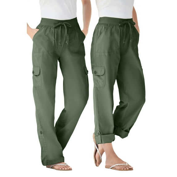 Woman Within Plus Size Convertible 2-in-1 Cargo Pant & Capri Elastic Waist