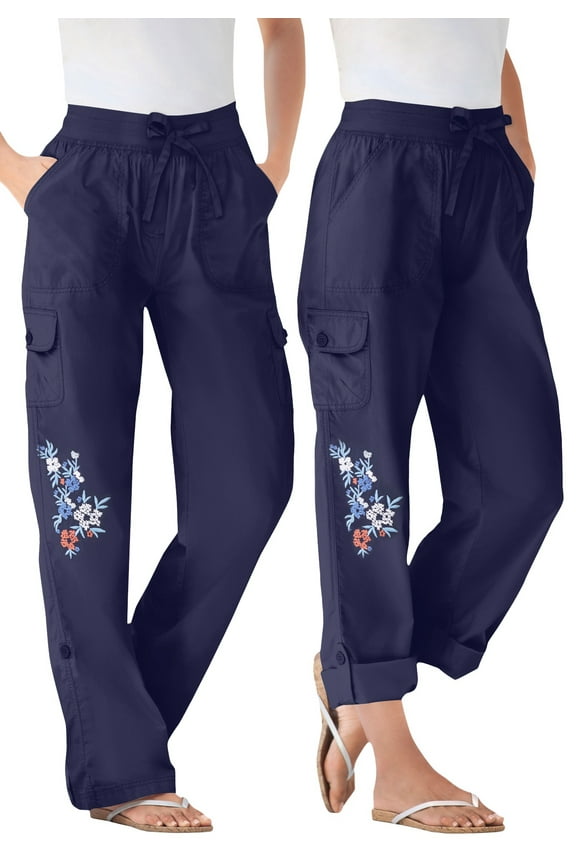 Plus Size Convertible 2-in-1 Cargo Pant & Capri Elastic Waist