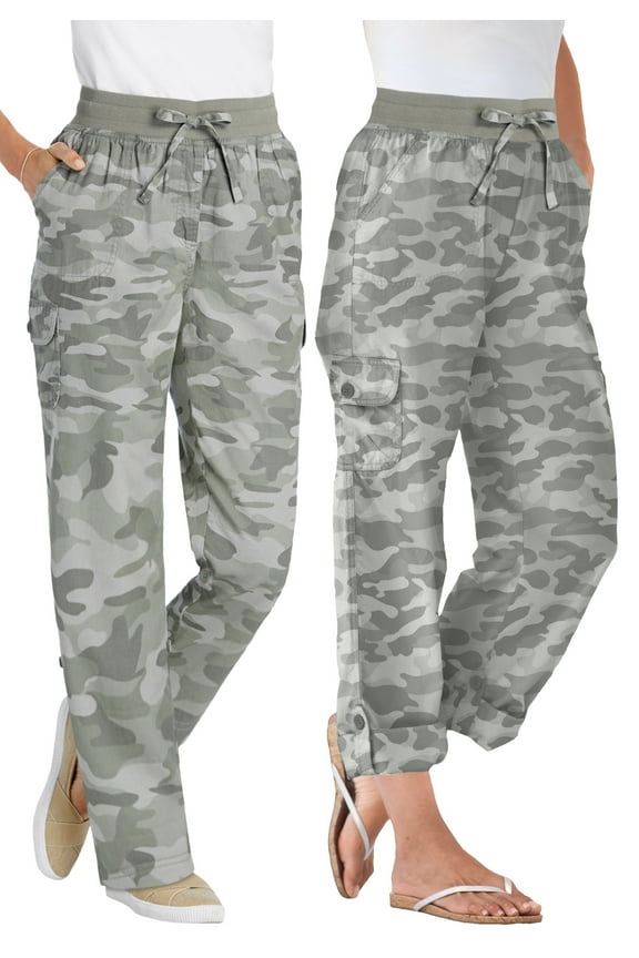 Plus Size Convertible 2-in-1 Cargo Pant & Capri Elastic Waist