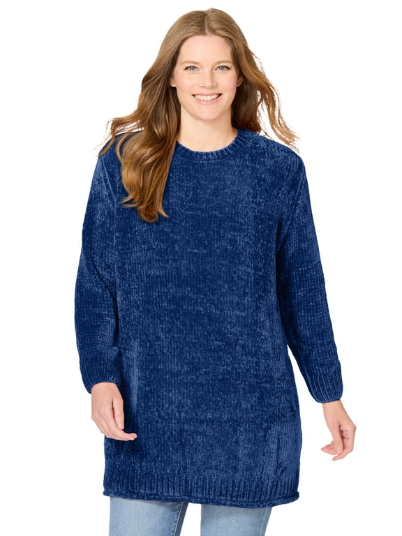 Plus Size Crew Neck Chenille Pullover Sweater