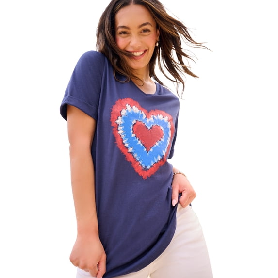 Woman Within Plus Size Cuffed Americana Print Tee