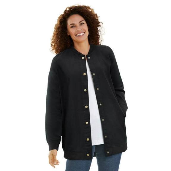 Woman Within Plus Size Denim Baseball Jacket