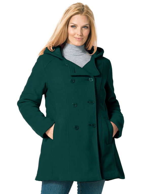 Plus Size Double-Breasted Hooded Fleece Peacoat