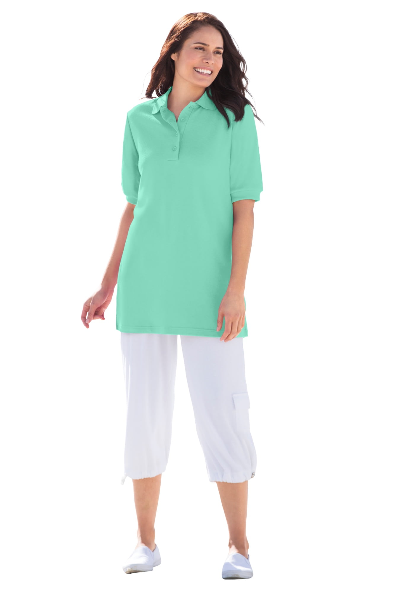 Plus Size Elbow-Sleeve Polo Tunic