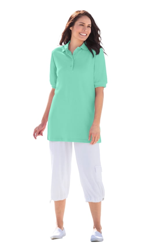 Plus Size Elbow-Sleeve Polo Tunic