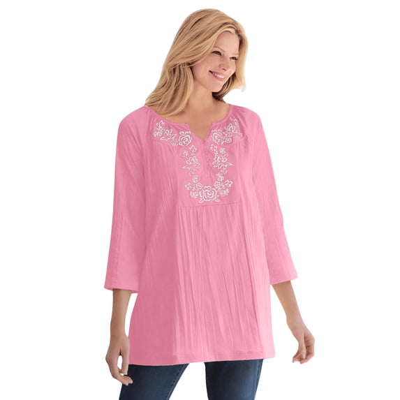 Woman Within Plus Size Embroidered Crinkle Tunic