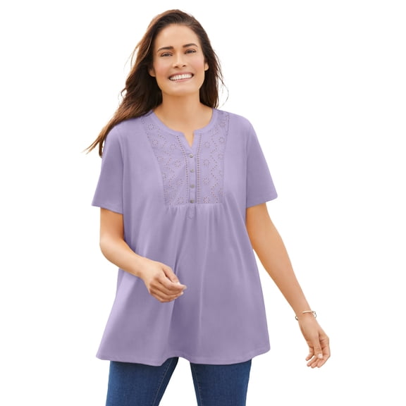 Woman Within Plus Size Eyelet Henley Tee