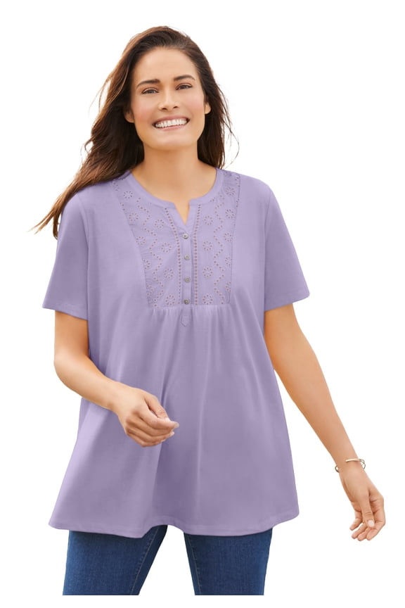 Plus Size Eyelet Henley Tee