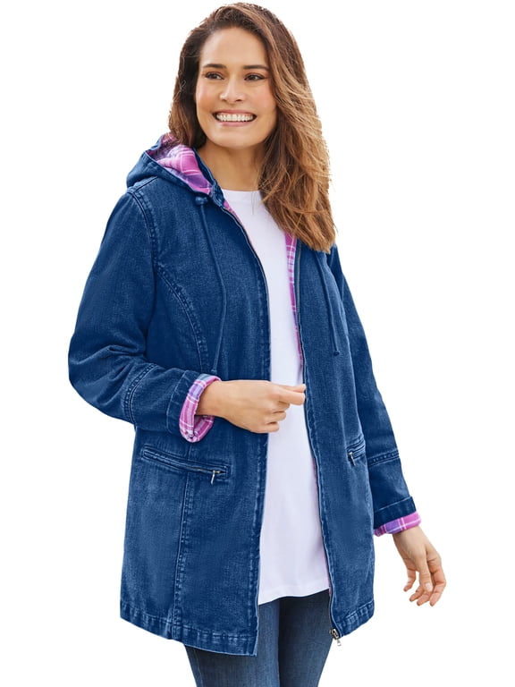Plus Size Flannel-Lined Denim Jacket