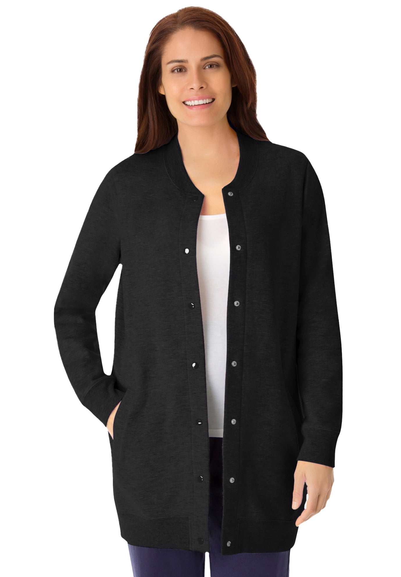 Woman Within Plus Size Fleece Baseball Jacket | Long Oversized Fleece Coat  - 1X, Black - Walmart.com