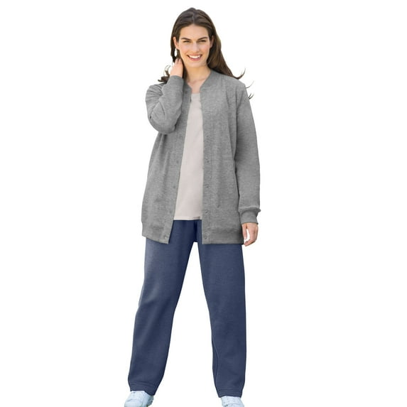 Woman Within Plus Size Fleece Baseball Jacket Long Oversized Fleece Coat