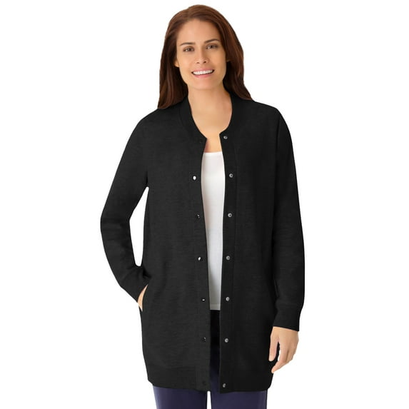 Woman Within Plus Size Fleece Baseball Jacket Long Oversized Fleece Coat