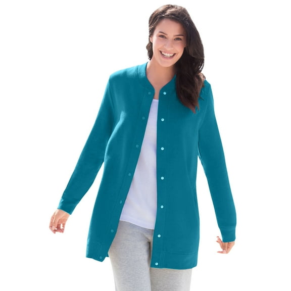 Woman Within Plus Size Fleece Baseball Jacket Long Oversized Fleece Coat