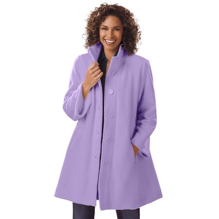 Woman Within Plus Size Fleece Swing Funnel-Neck Coat