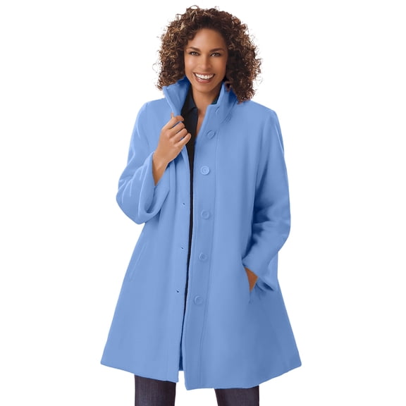 Woman Within Plus Size Fleece Swing Funnel-Neck Coat