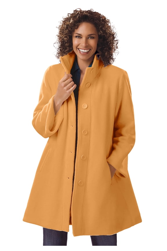 Plus Size Fleece Swing Funnel-Neck Coat