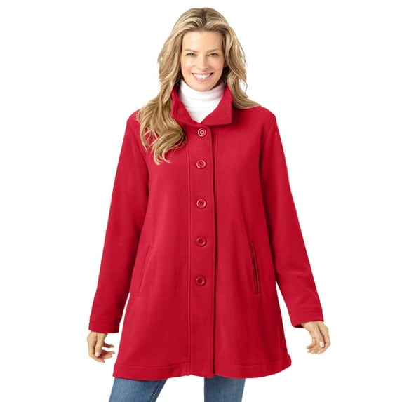 Woman Within Plus Size Fleece Swing Funnel-Neck Coat