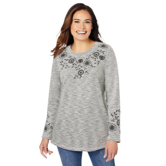 Woman Within Plus Size Floral Embroidered Sweatshirt Tee