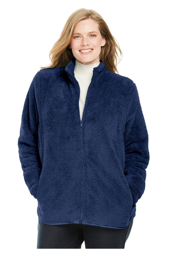 Plus Size Fluffy Fleece Jacket Oversized Zip-Up Jacket