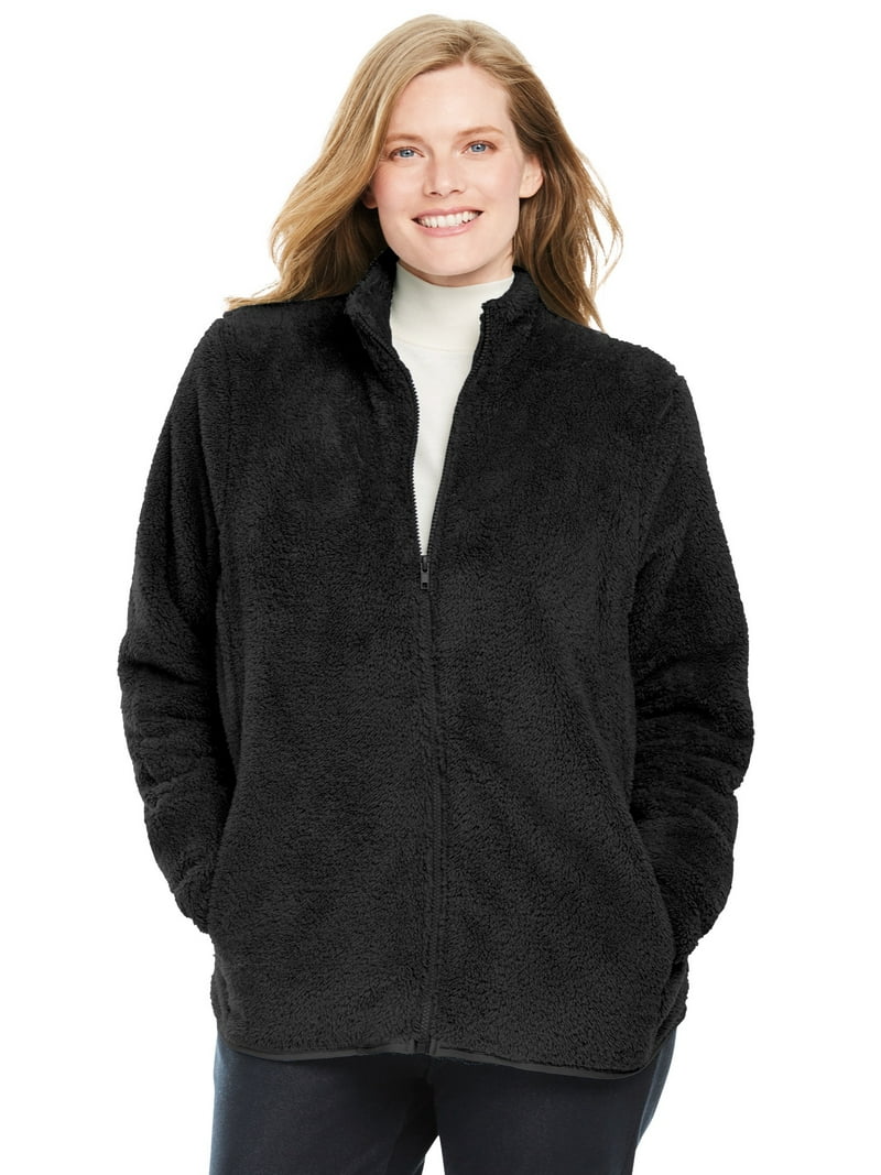 Woman Within Plus Size Lightweight Fluffy Fleece Zip-Up Jacket For