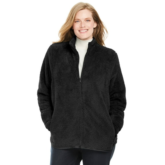 Woman Within Plus Size Fluffy Fleece Jacket Oversized Zip-Up Jacket