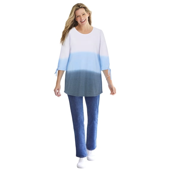Woman Within Plus Size French Terry Tie-Sleeve Sweatshirt
