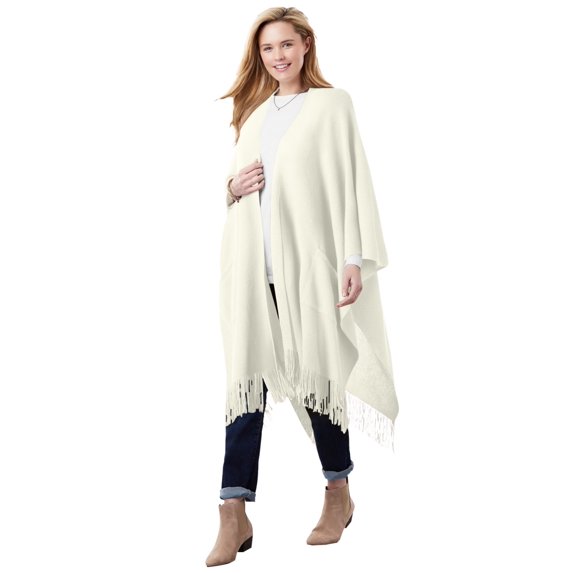 Woman Within Plus Size Fringed Cape Sweater