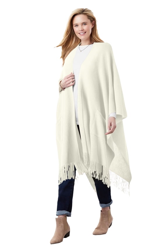 Plus Size Fringed Cape Sweater