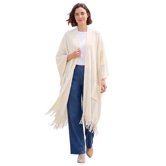 Woman Within Plus Size Fringed Cape Sweater