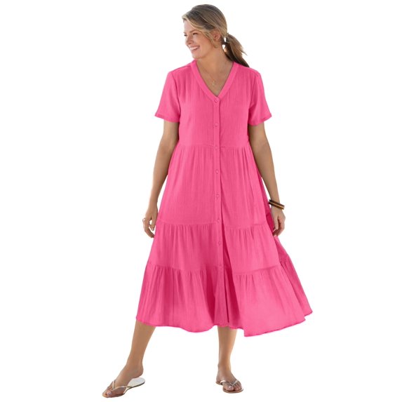 Woman Within Plus Size Gauze Tiered Dress