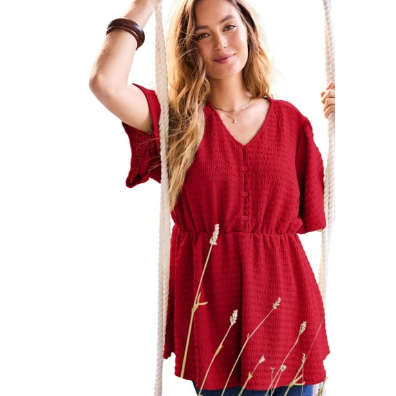 Woman Within Plus Size Texture Half Button Front Tunic