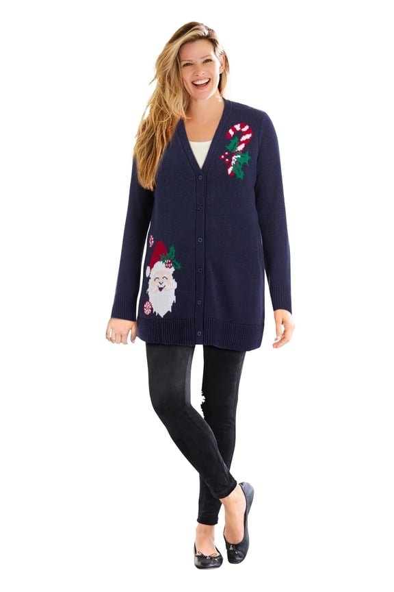 Plus Size Holiday Motif Cardigan Sweater