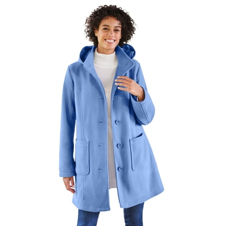 Woman Within Plus Size Hooded A-Line Fleece Coat