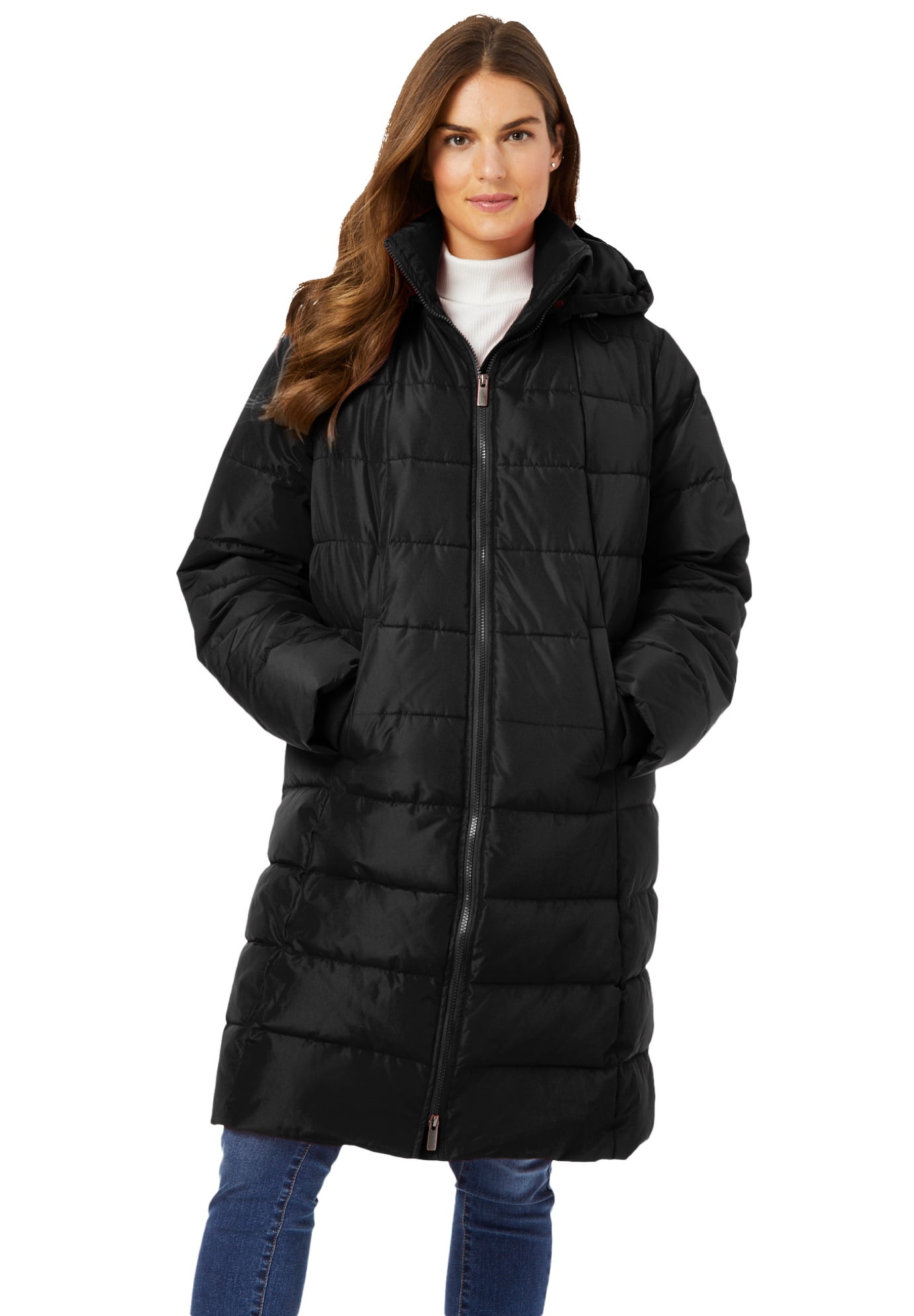 Woman Within Plus Size Hooded Puffer Coat Removable Hood Faux Down