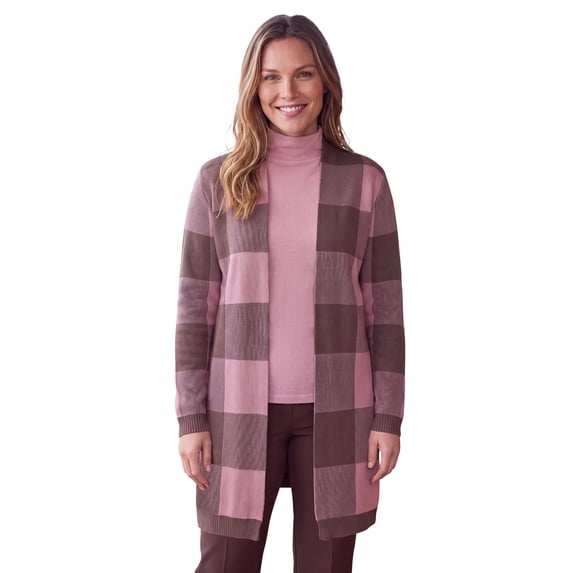 Woman Within Plus Size Jacquard Open Front Duster Sweater