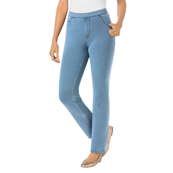 Woman Within Plus Size Straight-Leg Stretch Knit Denim Five-Pocket Jeans