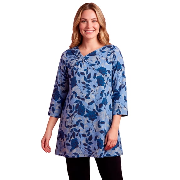 Woman Within Plus Size Knotted Neckline Swing Cotton-Blend Tunic
