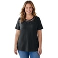 thumbnail image 1 of Woman Within Plus Size Lattice Neck Tee, 1 of 5