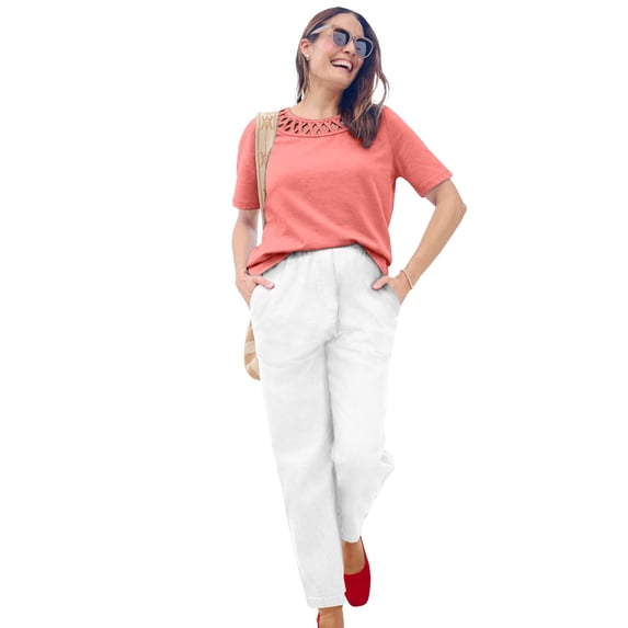 Woman Within Plus Size Lattice Neck Tee