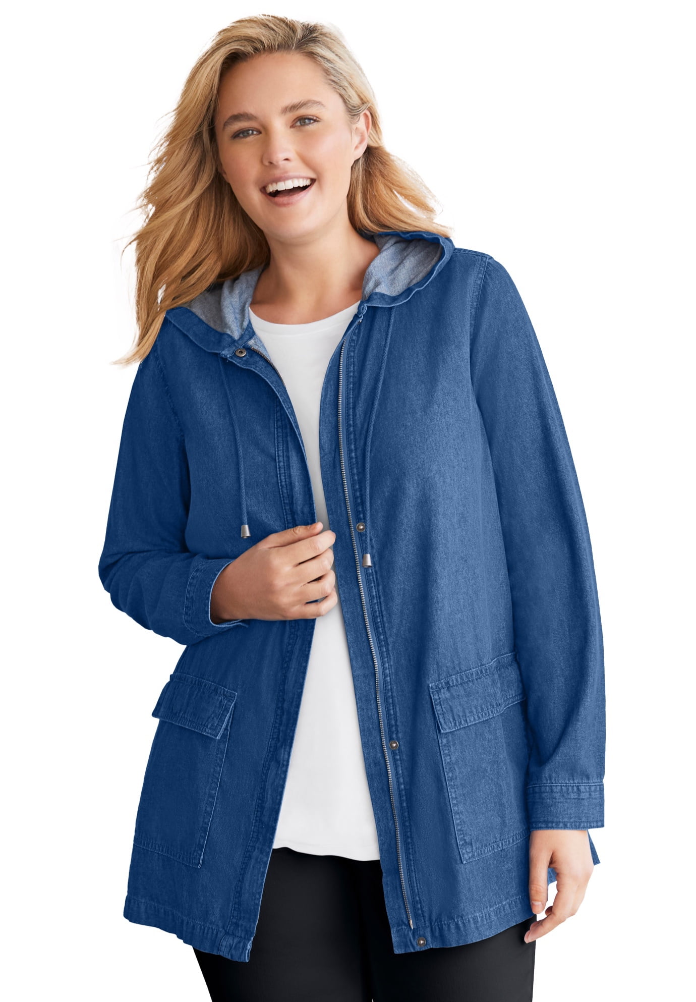 Woman Within Plus Size Lightweight Hooded Jacket Long Oversized