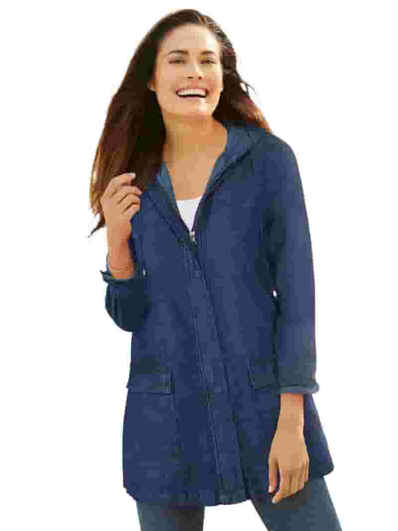 Woman Within Plus Size Lightweight Hooded Jacket Long Oversized