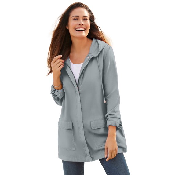 Woman Within Plus Size Lightweight Hooded Jacket Long Oversized Coat