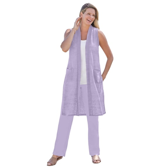 Woman Within Plus Size Lightweight Linen Vest Sweater