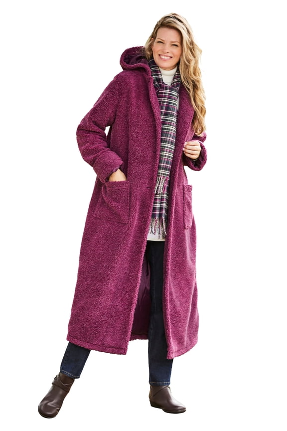 Plus Size Long Hooded Berber Fleece Coat