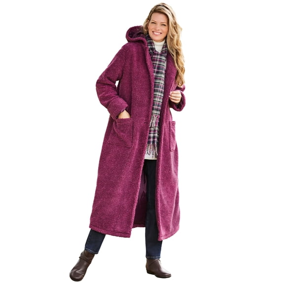 Woman Within Plus Size Long Hooded Berber Fleece Coat