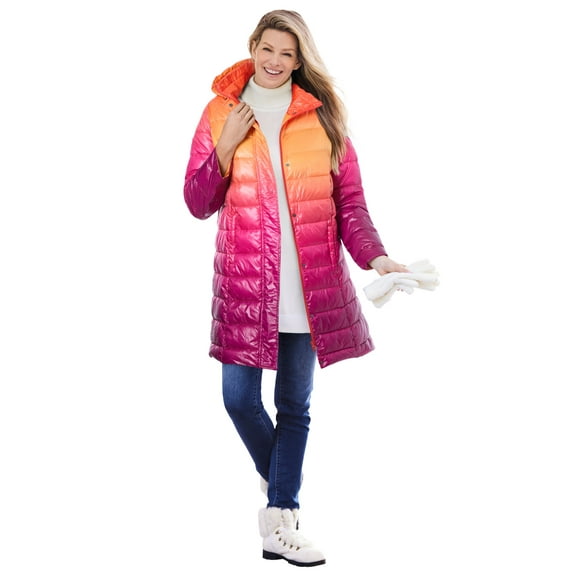 Woman Within Plus Size Long Packable Puffer Jacket